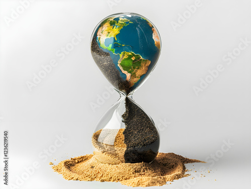 The Earth Hourglass Concept A Symbol of Time and Our Planets Survival and Future. Climate change concept. Earth day, April 22