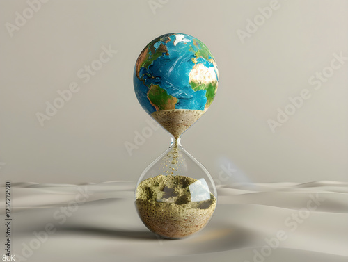 The Earth Hourglass Concept A Symbol of Time and Our Planets Survival and Future. Climate change concept. Earth day, April 22