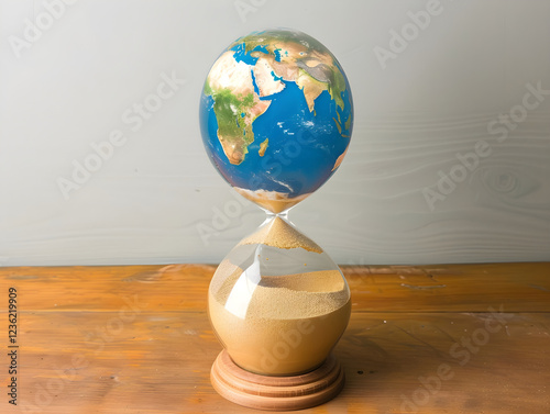 The Earth Hourglass Concept A Symbol of Time and Our Planets Survival and Future. Climate change concept. Earth day, April 22