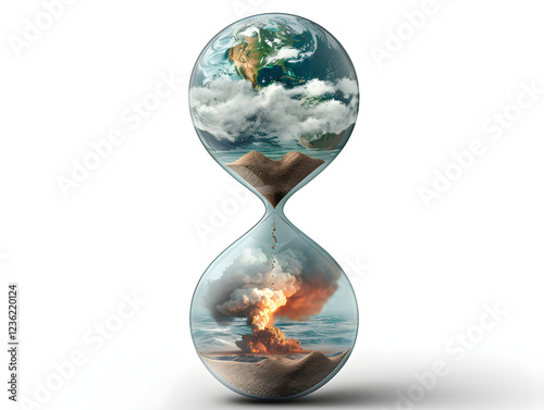 The Earth Hourglass Concept A Symbol of Time and Our Planets Survival and Future. Climate change concept. Earth day, April 22