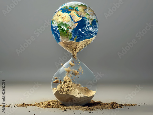 The Earth Hourglass Concept A Symbol of Time and Our Planets Survival and Future. Climate change concept. Earth day, April 22