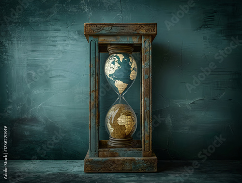The Earth Hourglass Concept A Symbol of Time and Our Planets Survival and Future. Climate change concept. Earth day, April 22