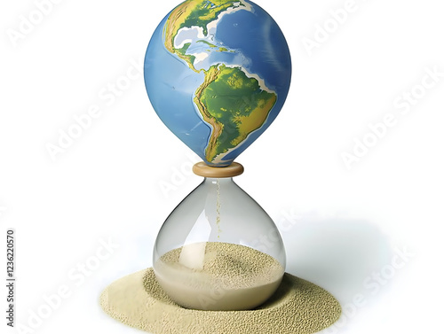 The Earth Hourglass Concept A Symbol of Time and Our Planets Survival and Future. Climate change concept. Earth day, April 22