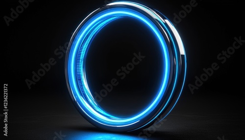 Glowing blue futuristic portal ring on dark background, ideal for sci-fi projects