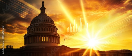 Sunrise over the Capitol building in Washington D.C., symbolizing government, democracy, and the start of a new day for politics and decision-making in America.