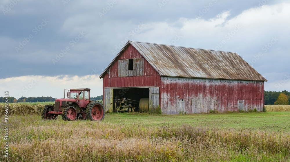 Obraz premium A large pole barn with steel siding, offering ample storage space for farm machinery and supplies.