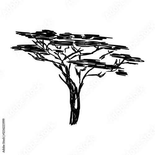 savanna tree, vector sketch