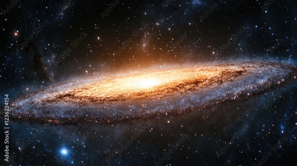 Spiral galaxy with yellow nucleus Spiral galaxy with yellow nucleus