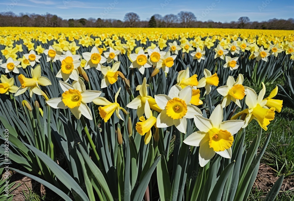 Obraz premium Vibrant Daffodils Blooming in a Sunny Meadow