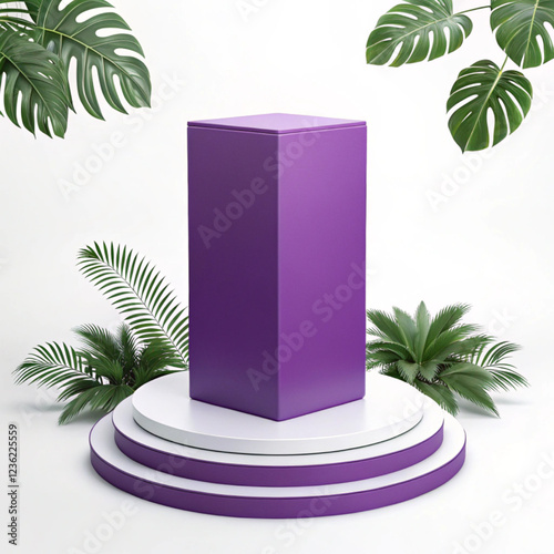 podium pedestal purple for product display with a white background.