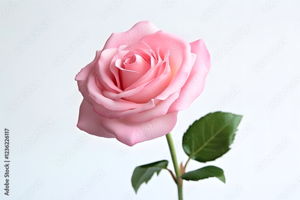 Minimalist pink rose illustration with clean lines, standing alone on a white background