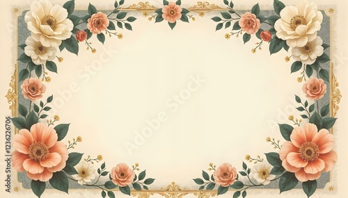 Vintage Aesthetic beautiful elegant Art nouveau Floral ornamental frame on soft copy space background modernism style illustration for wallpaper, presentation, design 
