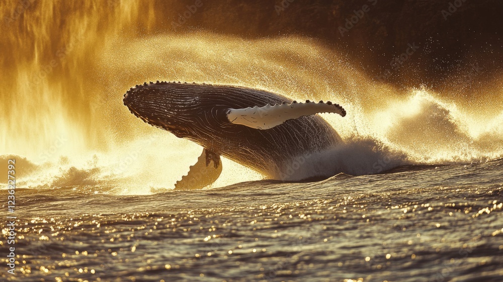 Majestic Humpback Whale Breaching at Sunset Majestic Humpback Whale Breaching at Sunset