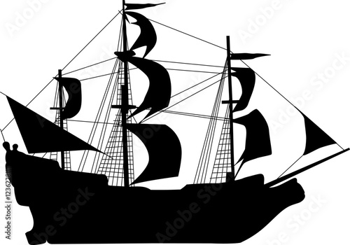 ship with sails silhouette on white background vector