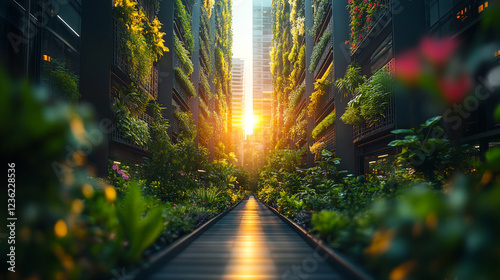 Wallpaper Mural Sunlit Pathway Green Urban Modern Building Plants Nature City Life Wood Fresh Garden Growth Summer   Torontodigital.ca