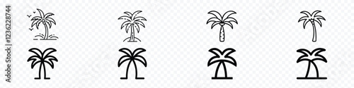 summer palm tree icon, a palm tree icon set, beach tropic coconut tree sign