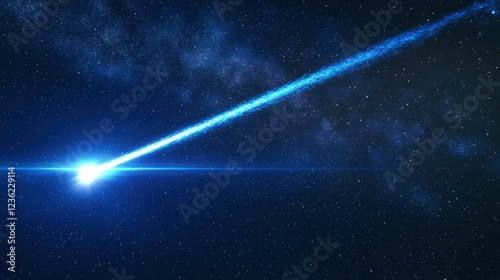 A brilliant blue beam of light cutting through the night sky during a special event or light show.