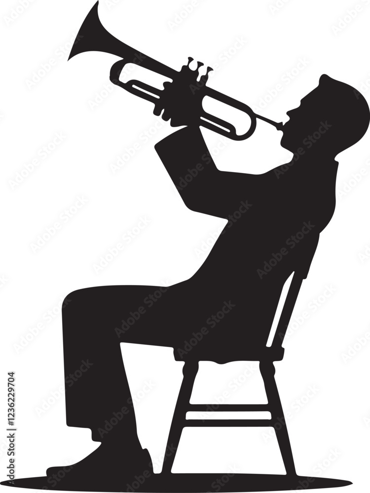 Naklejka premium Trumpet silhouette vector art illustration. Black and white Trumpet vector illustration.
