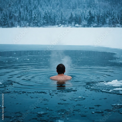 Ice swimming in a frozen lake