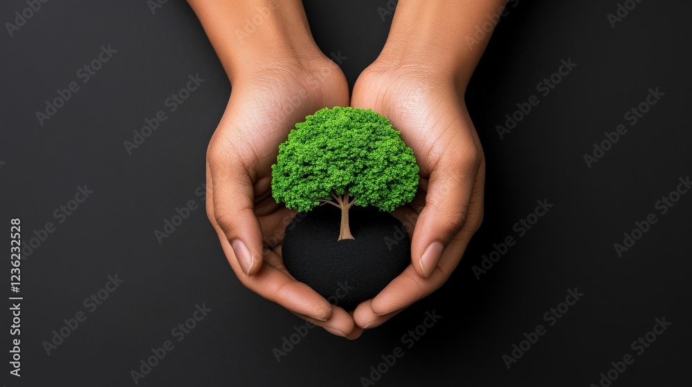 Protecting Our Future: A pair of hands gently cradles a small, vibrant green tree, symbolizing the responsibility we all share in safeguarding our planet and fostering a sustainable future. Protecting Our Future: A pair of hands gently cradles a small, vibrant green tree, symbolizing the responsibility we all share in safeguarding our planet and fostering a sustainable future.