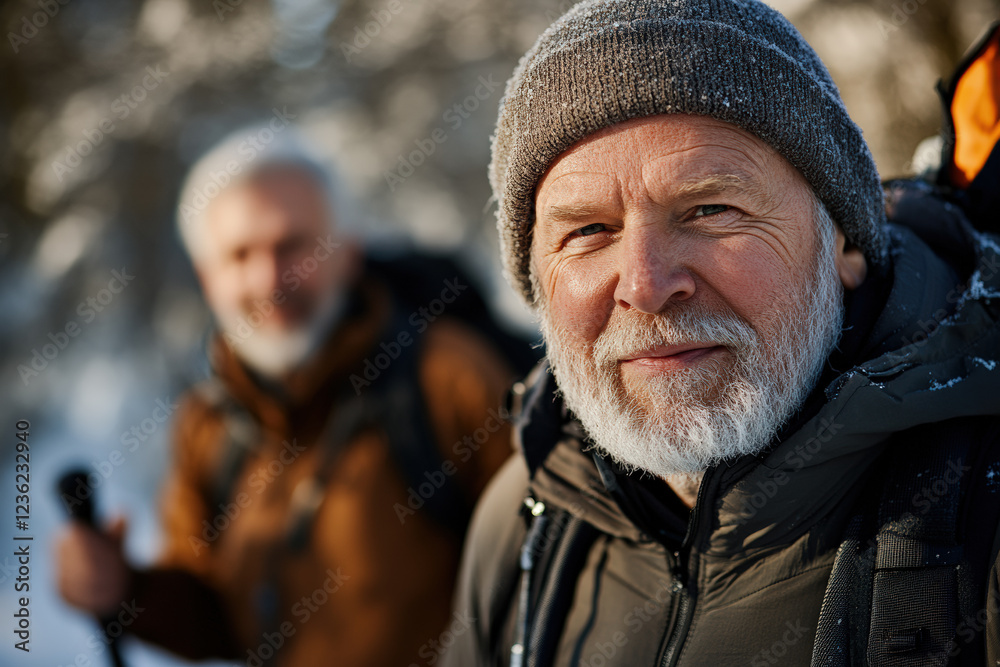 Fototapeta premium Senior Hikers in Winter Wonderland 