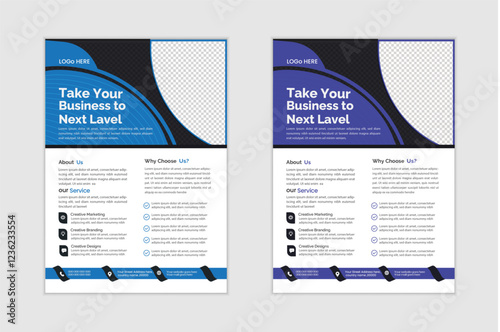 a bundle of 2 templates of a4 flyer modern template, in blue color, and modern design,marketing, business proposal, promotion, advertise, publication and editable vector template design.