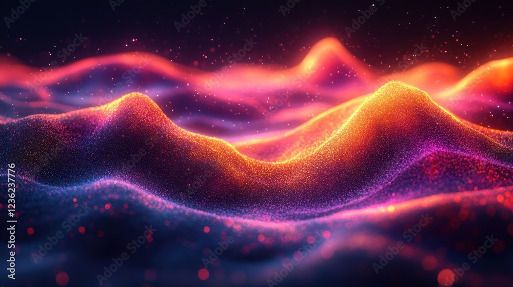 Abstract glowing wave landscape, digital art, dark background, technology Abstract glowing wave landscape, digital art, dark background, technology
