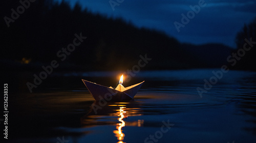 Candle, paper boat, lamp, love, prayer, blessing, piety, banquet, birthday, party, date, romance, pursuit, blessing, nostalgia, graphic, heart-shaped candle, surprise, grief, memorial service, mournin