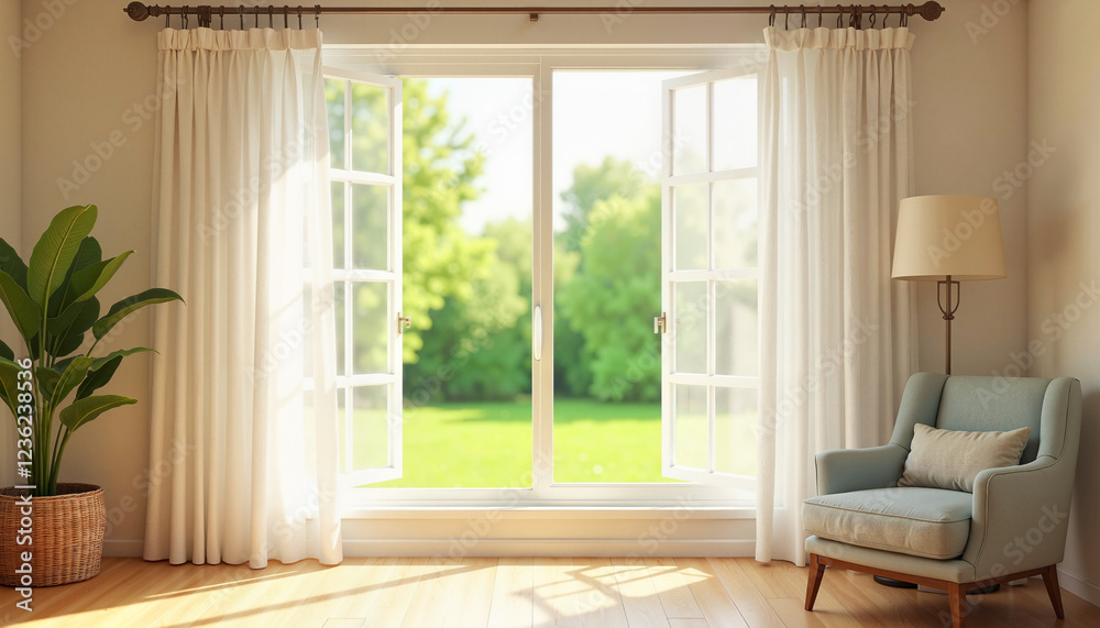 © Ekaterina - Open Window with Curtains in a Cozy Living Room © Ekaterina - Open Window with Curtains in a Cozy Living Room