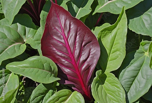 Vibrant Beetroot Leaves Thriving in Organic Garden Soil photo