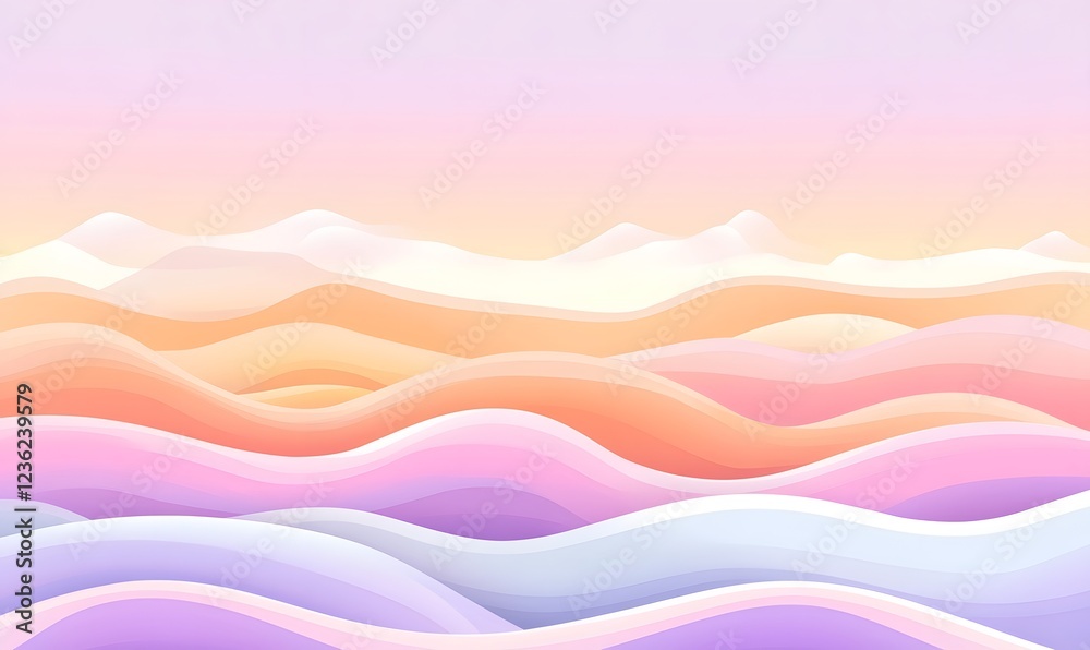 Obraz premium Pastel mountainscape sunrise, calming landscape, serene background, ideal for wellness content