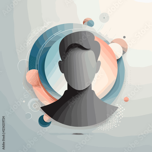 Abstract illustration of a person's silhouette framed by colorful shapes
