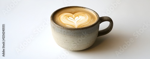 Wallpaper Mural A latte art heart design in a ceramic mug placed on a minimalist white surface Torontodigital.ca