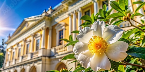 Franklinia Alatamaha Flower in Architectural Setting:  A Botanical Masterpiece photo