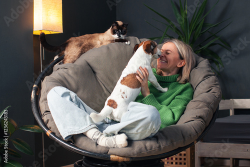 Woman Spending day with her Dog at Home