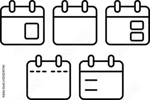 A simple black and white calendar illustration and a clean, vector graphic of two calendar layouts. EPS-10.