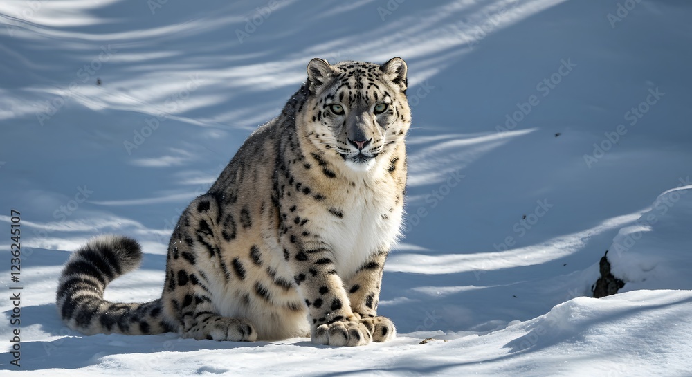 Majestic Snow Leopard in Snowy Mountains Winter Wildlife Majestic Snow Leopard in Snowy Mountains Winter Wildlife