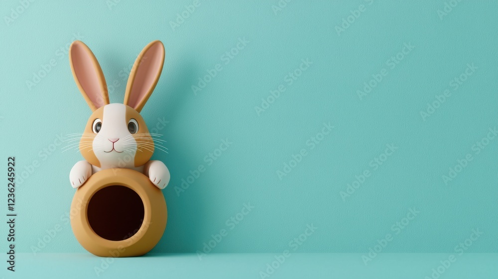 Obraz premium 3d cute bunny figurine minimalist design indoor decor vibrant background artistic perspective