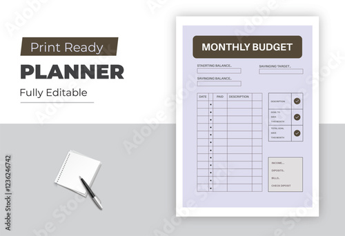 Print Ready Fully Editable Monthly Budget Planner Template