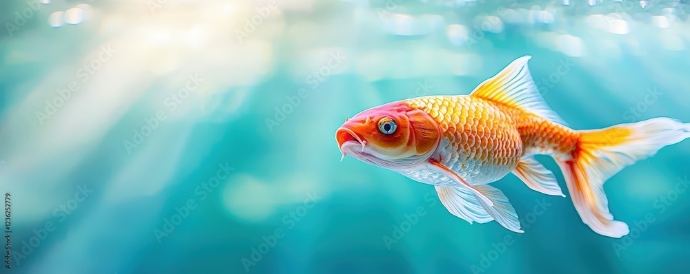 Naklejka premium Colorful Koi Fish Swimming Gracefully in Clear Blue Water