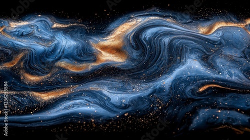 Abstract swirling gold and blue paint texture
