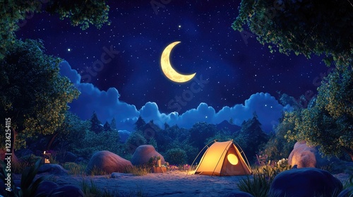 Camping Under the Crescent Moon 3d animation