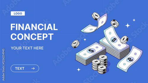 business finance and money concept, money bank and coins, 2d vector illustration