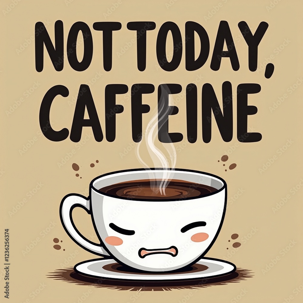 Not today, caffeine, with a cup of coffee looking tired. Not today, caffeine, with a cup of coffee looking tired.