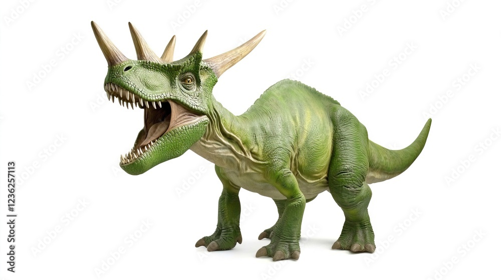 Fototapeta premium Green Triceratops Dinosaur Model with Detailed Texture and Expression