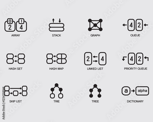 type of data structure outline icon design .various model big data processing vector illustration isolated on background