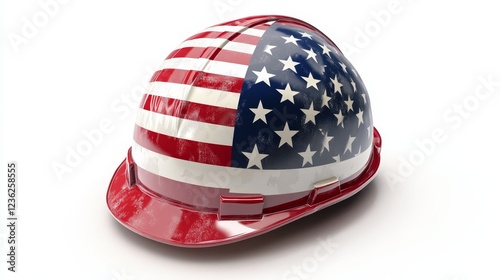 Safety Helmet Featuring American Flag Design on Display, Highlighting Patriotism in Construction and Industrial Work Environments