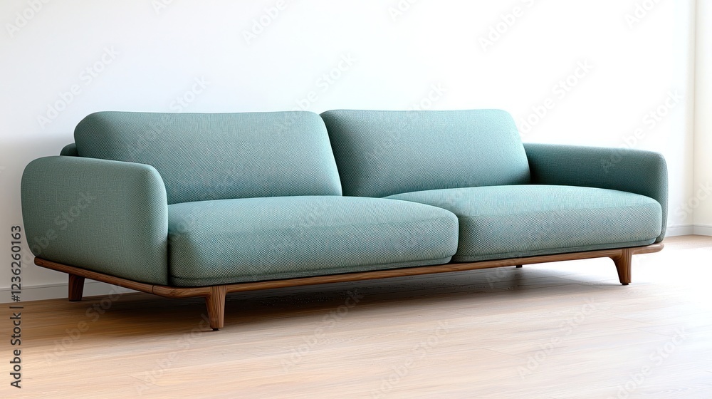 Teal Patterned Sofa on Wooden Legs in Modern Interior Teal Patterned Sofa on Wooden Legs in Modern Interior