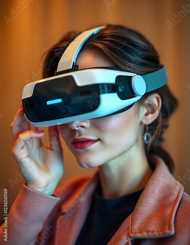 Woman Experiencing Virtual Reality Headset Technology