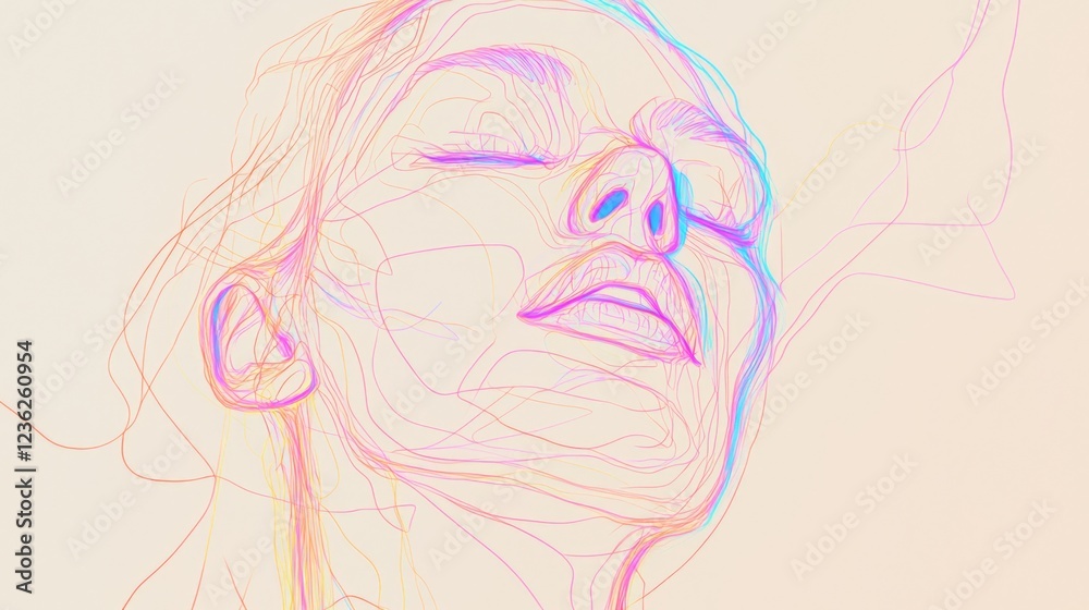 Fototapeta premium Electric Pastel Lines in Scrawling Artistry of a Human Figure